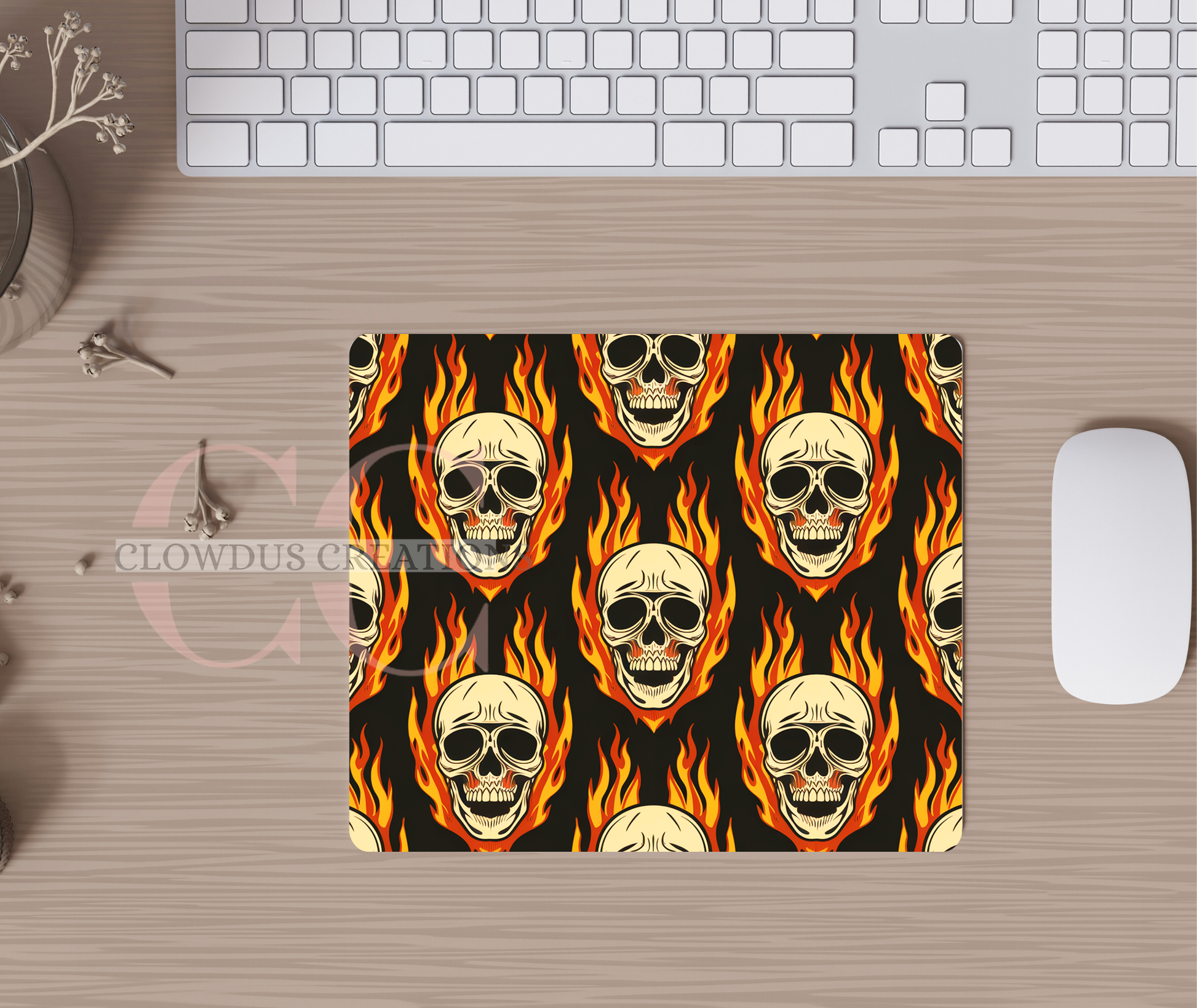 Skull and Fire Mouse Pad