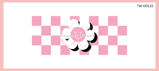 Checkerboard and Flower Pink UV DTF Wrap TW-00115
