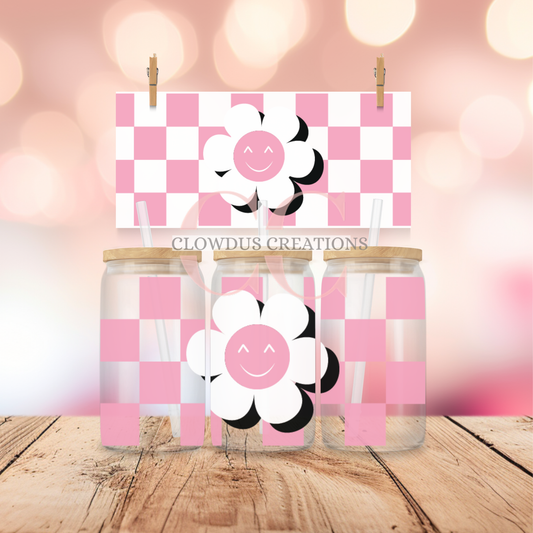 Checkerboard and Flower Pink UV DTF Wrap TW-00115