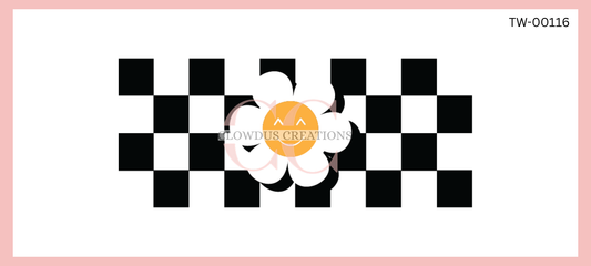 Checkerboard and Flower Black UV DTF Wrap TW-00116