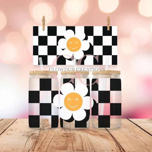 Checkerboard and Flower Black UV DTF Wrap TW-00116