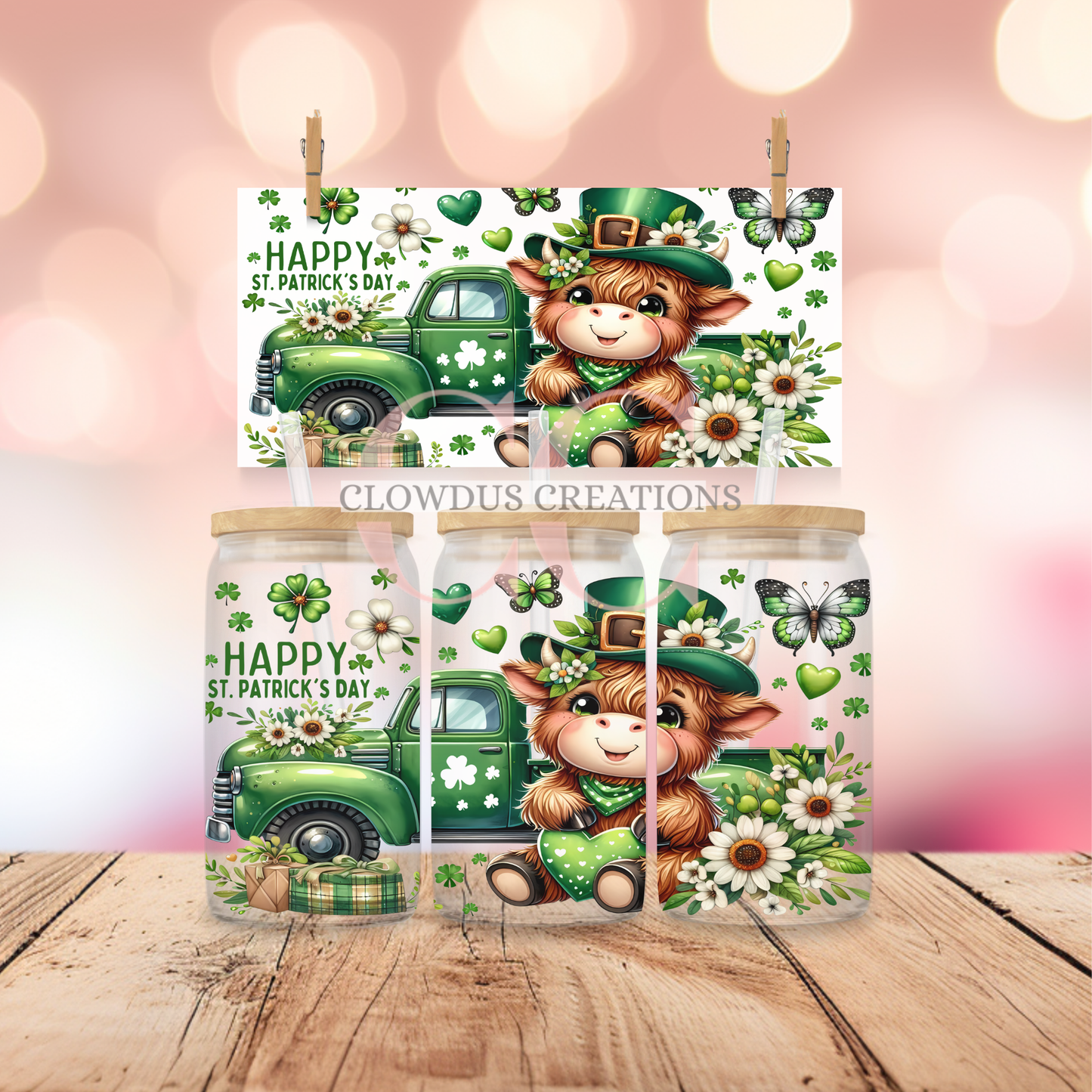 St. Patrick’s Day Highland Cow  UV DTF Wrap TW-00100