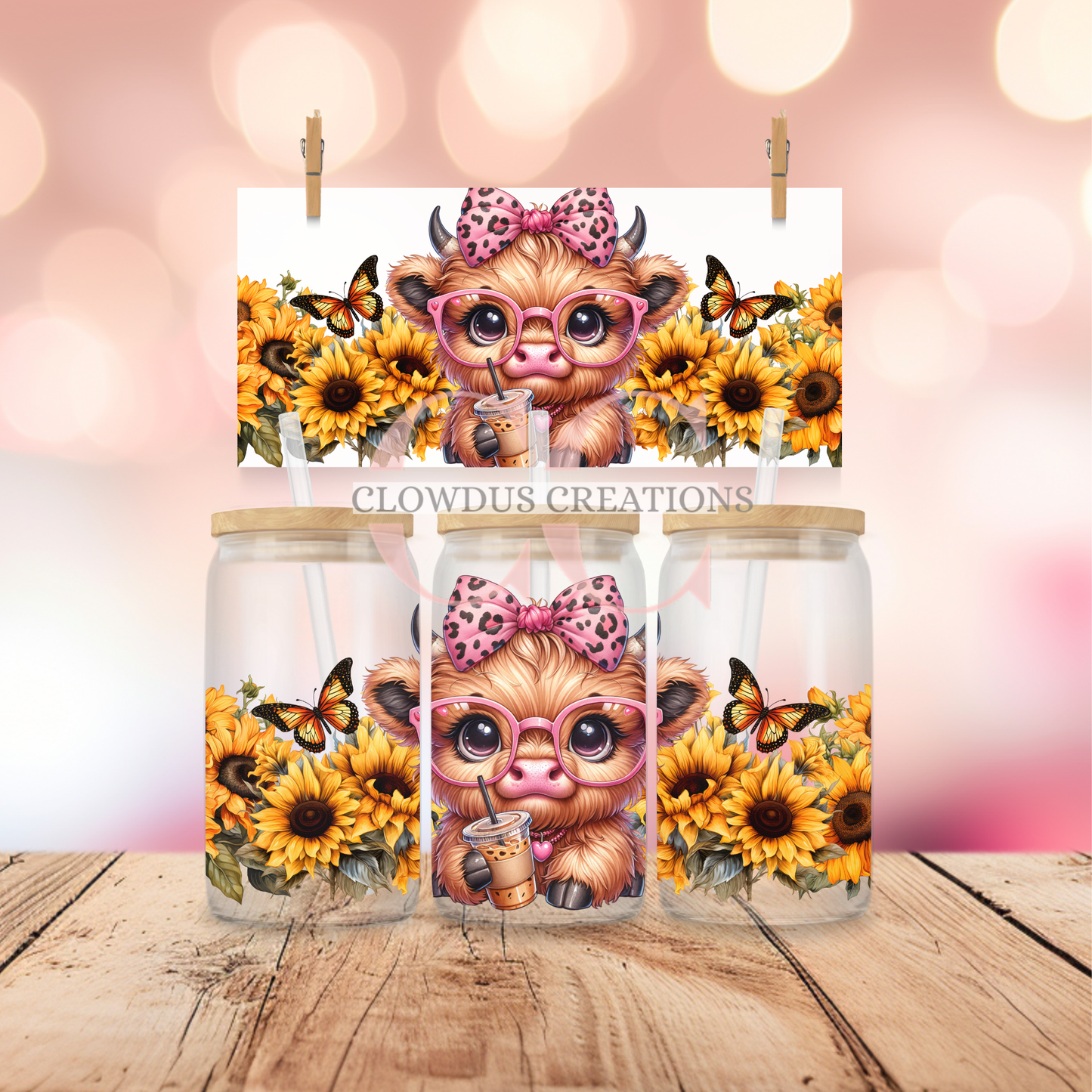 Highland Cow and Sunflowers UV DTF Wrap TW-00126