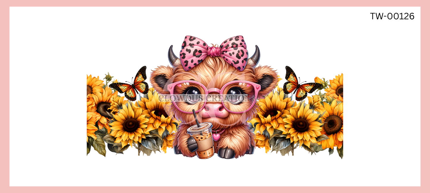 Highland Cow and Sunflowers UV DTF Wrap TW-00126
