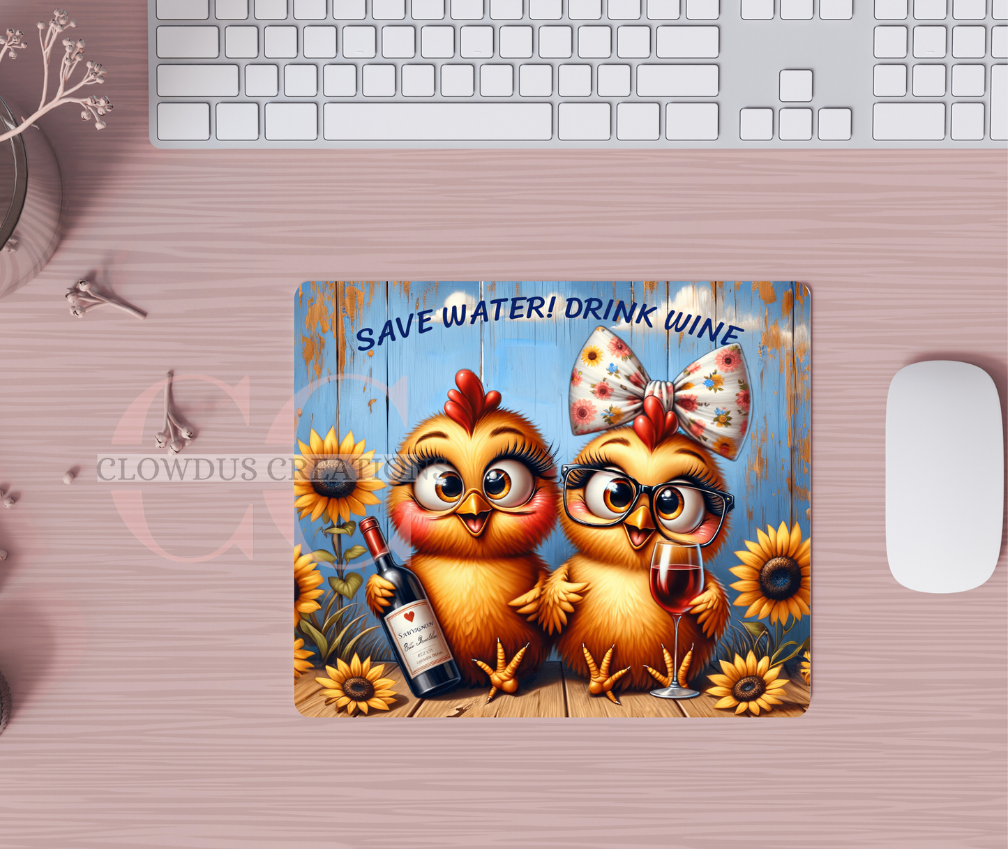 Funny Chicken with Wine Mouse Pad
