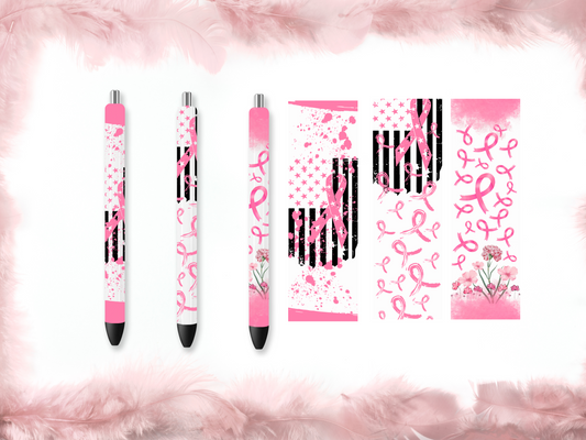 Breast Cancer Awareness Pen Wrap DIY Set – Pink Ribbon Designs (Set of 3)