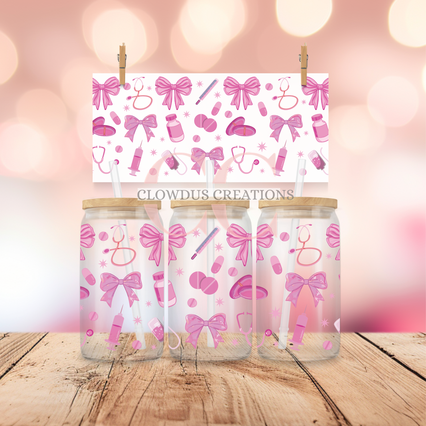 Nurse Bows and Hearts UV DTF Wrap TW-00139