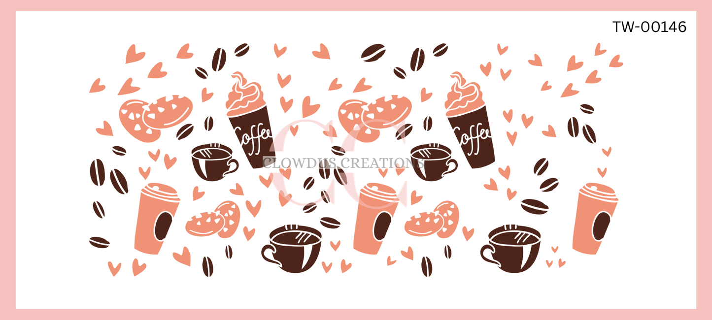 Peach and Brown Coffee UV DTF Wrap TW-00146