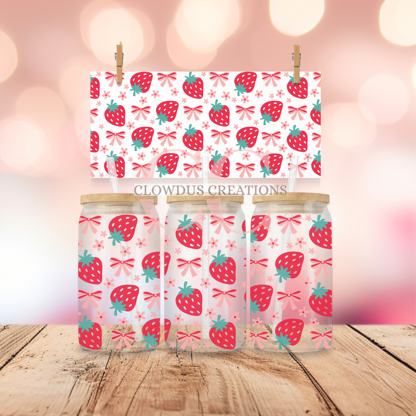 Strawberries and Bows UV DTF Wrap TW-00147