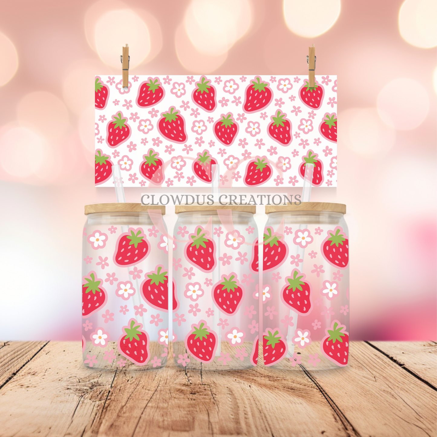 Strawberries and Flowers UV DTF Wrap TW-00148