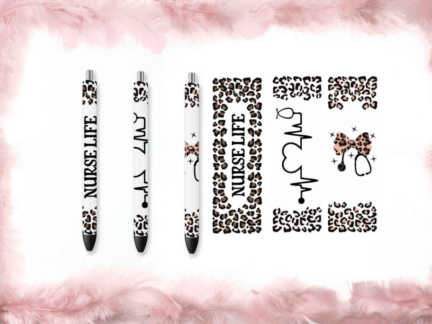 Nurse Life Pen Wrap DIY Set – Leopard Print Stethoscope & EKG (Set of 3)