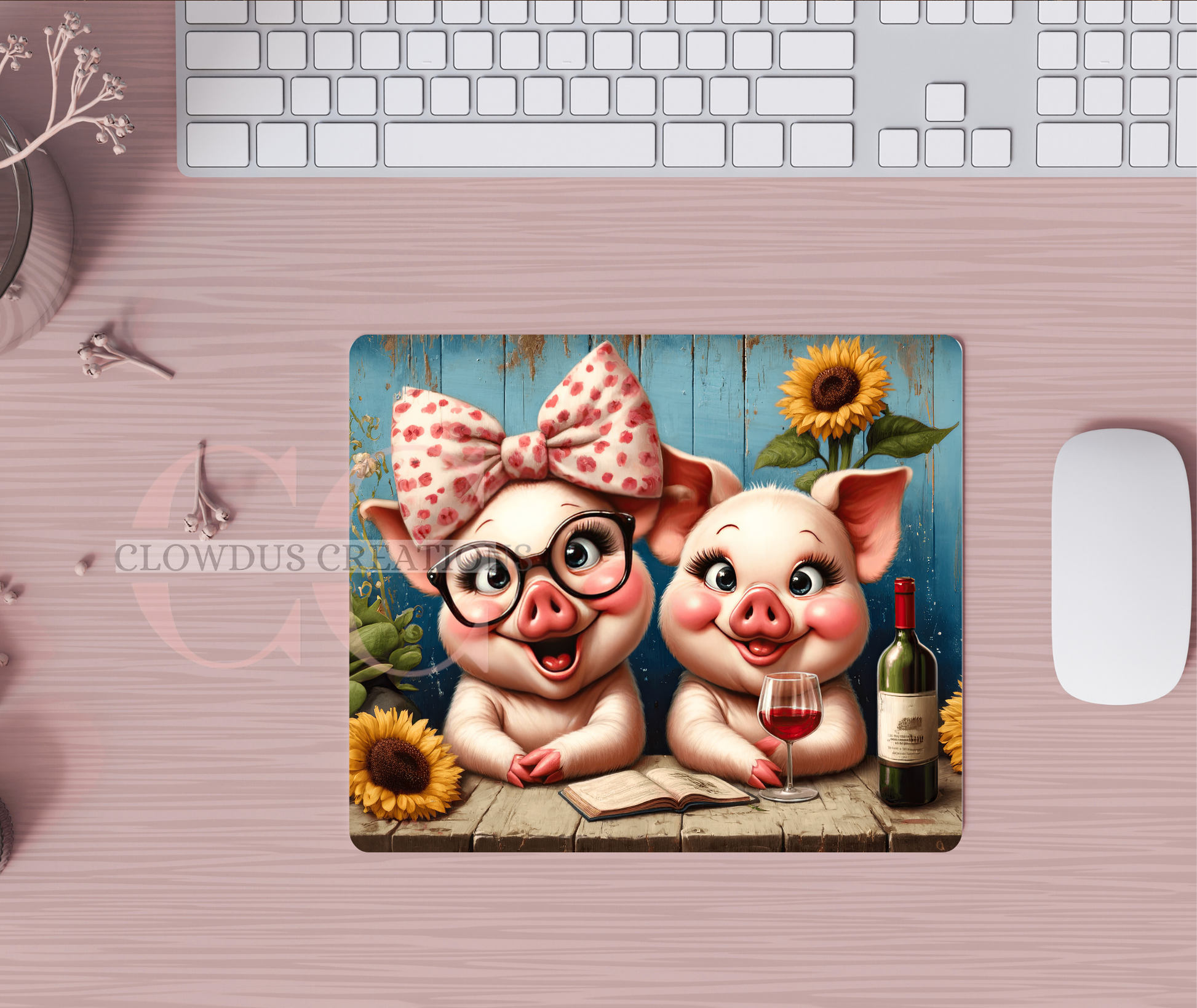 Funny Pigs with Wine Mouse Pad