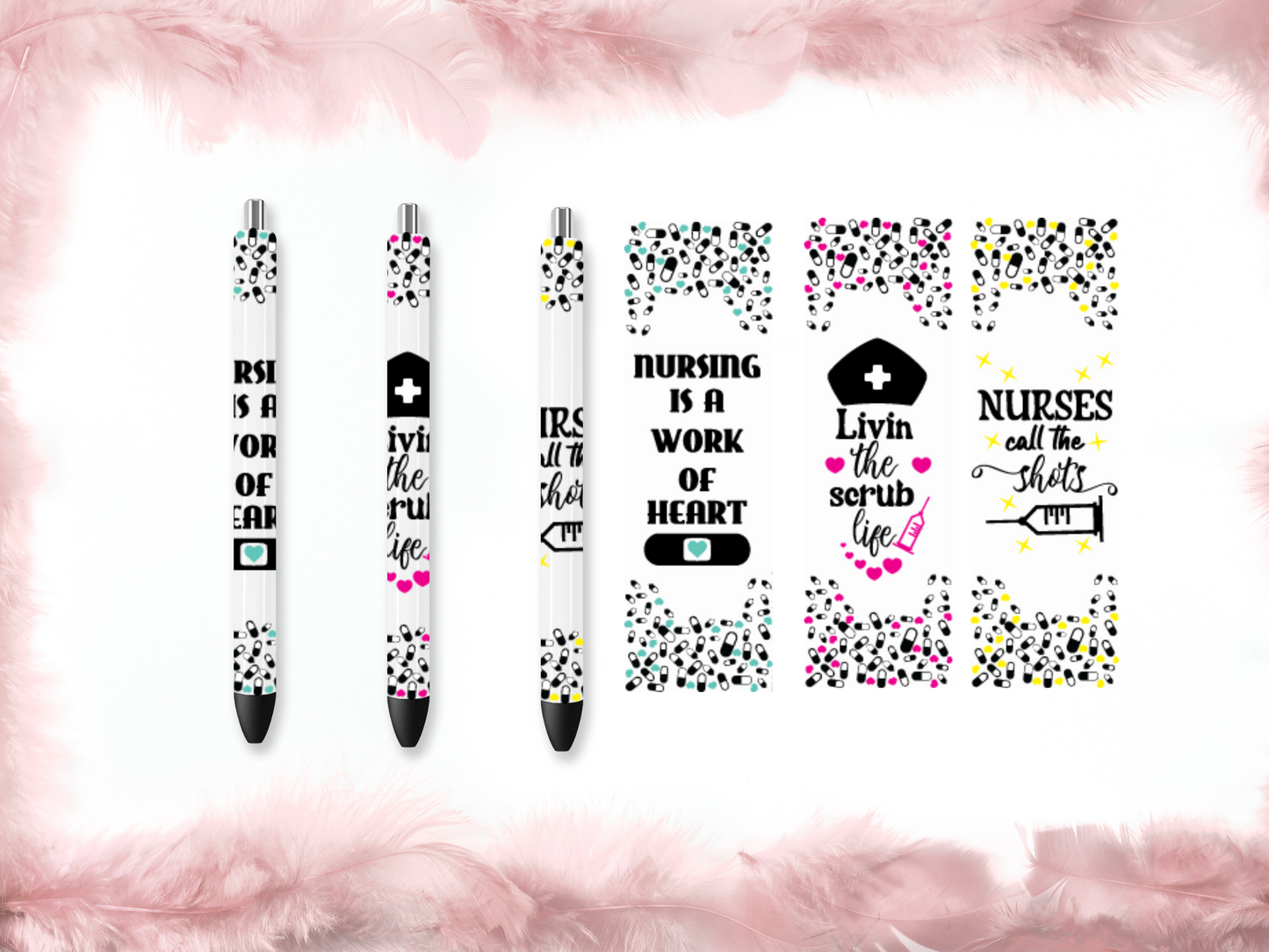 Nurse Pen Wrap Gift DIY Set – Pill Print, Heart Monitor & Quotes (Set of 3)