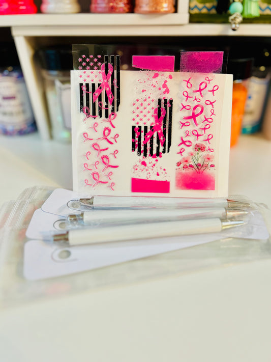 Breast Cancer Awareness Pen Wrap DIY Set – Pink Ribbon Designs (Set of 3)