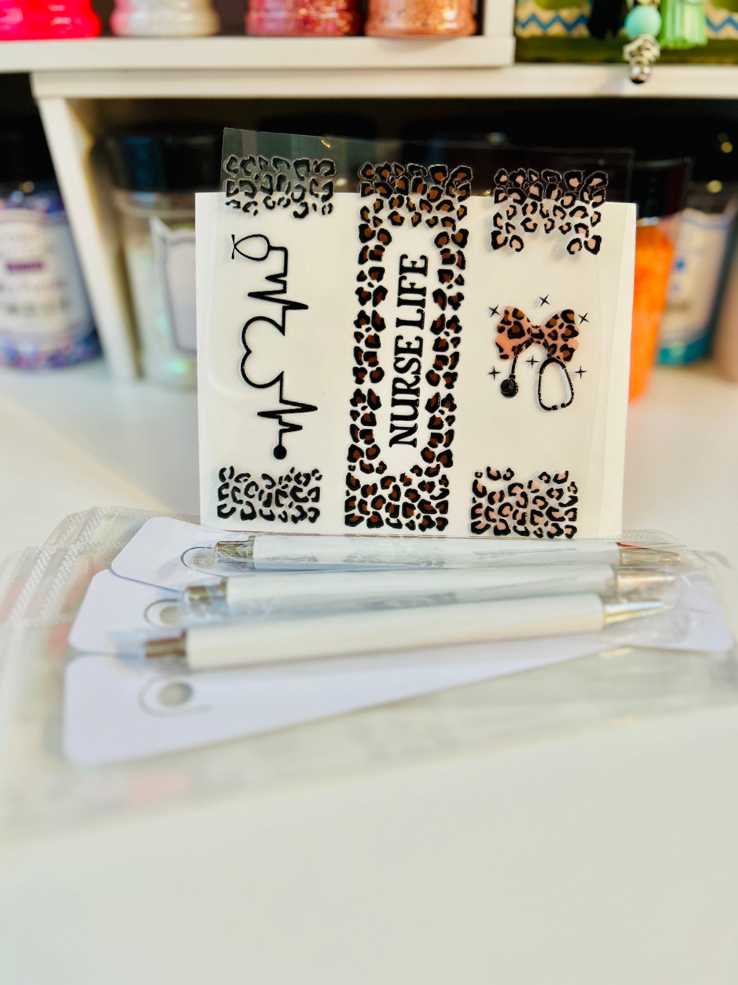 Nurse Life Pen Wrap DIY Set – Leopard Print Stethoscope & EKG (Set of 3)