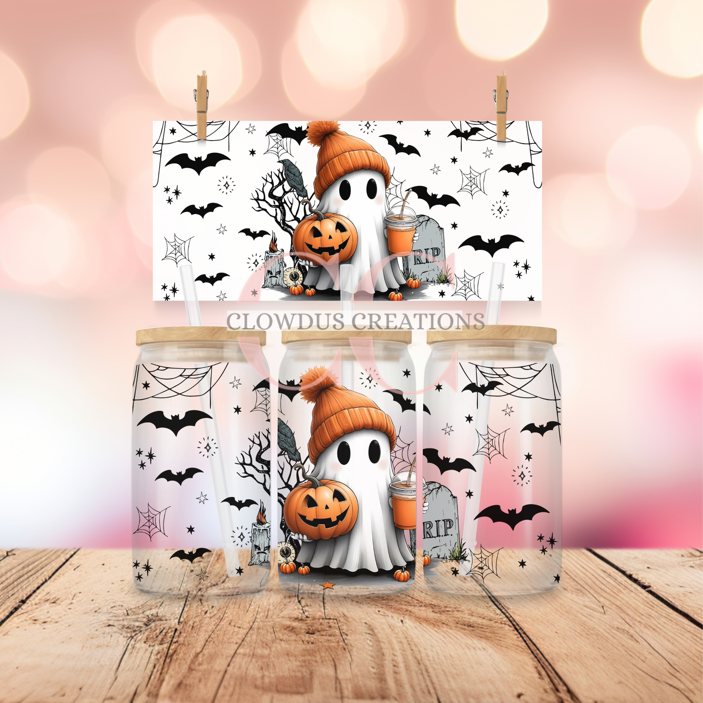 Halloween Ghosts and Bats UV DTF Wrap TW-00109