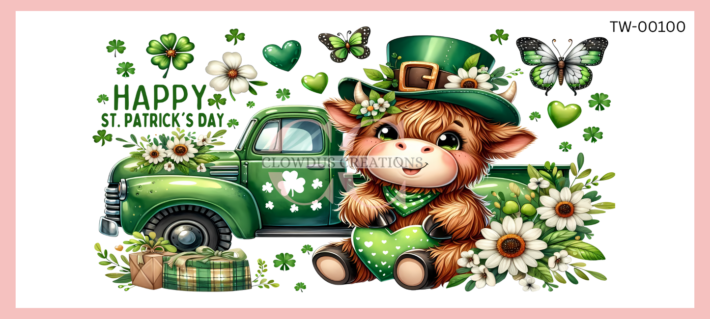 St. Patrick’s Day Highland Cow  UV DTF Wrap TW-00100