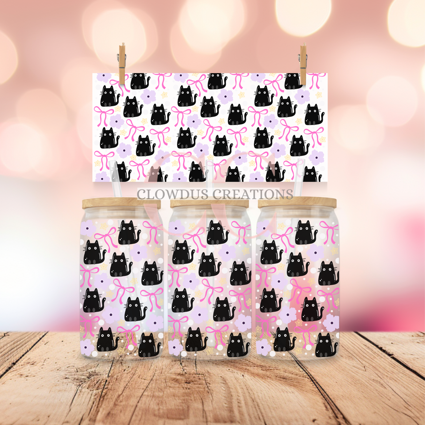 Black Cats and Flowers UV DTF Wrap TW-00120