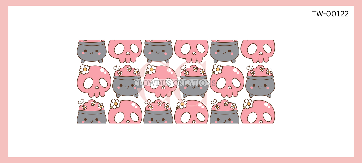 Pink and Grey Skulls UV DTF Wrap TW-00122
