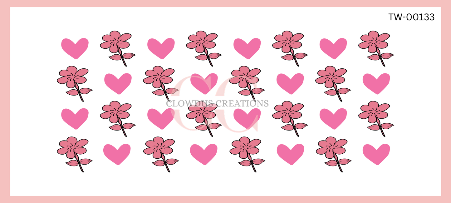Pink Hearts and Flowers UV DTF Wrap TW-00133