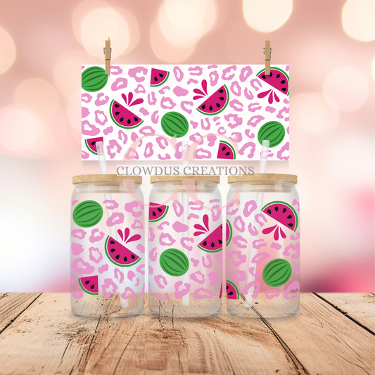 Watermelon Splash Pink Leopard UV DTF Wrap