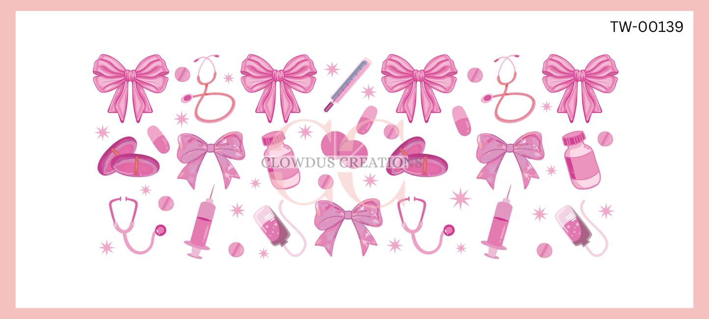 Nurse Bows and Hearts UV DTF Wrap TW-00139