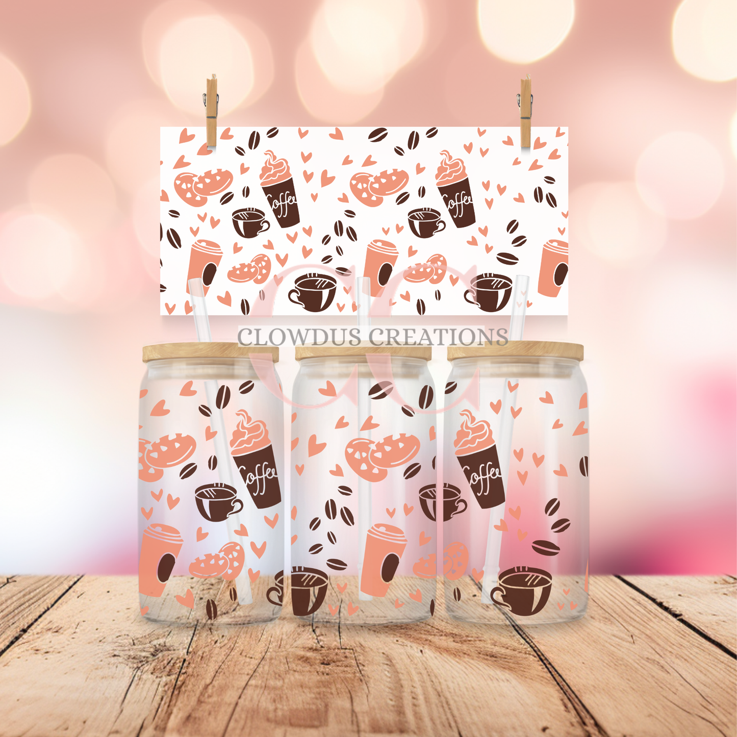 Peach and Brown Coffee UV DTF Wrap TW-00146