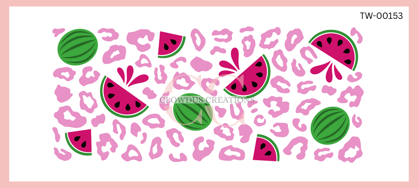 Watermelon Splash Pink Leopard UV DTF Wrap