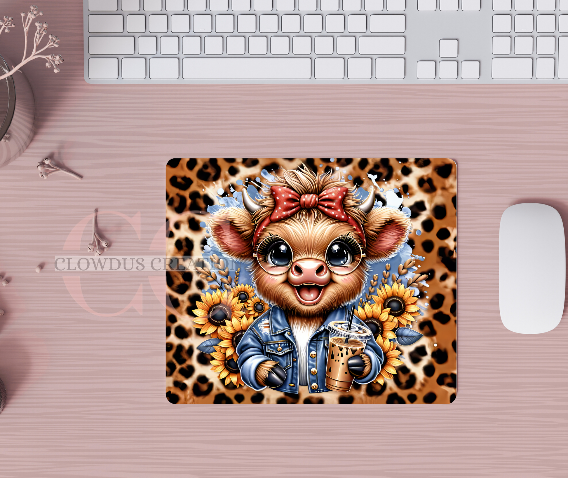 Highland Cow and Coffee Mouse Pad