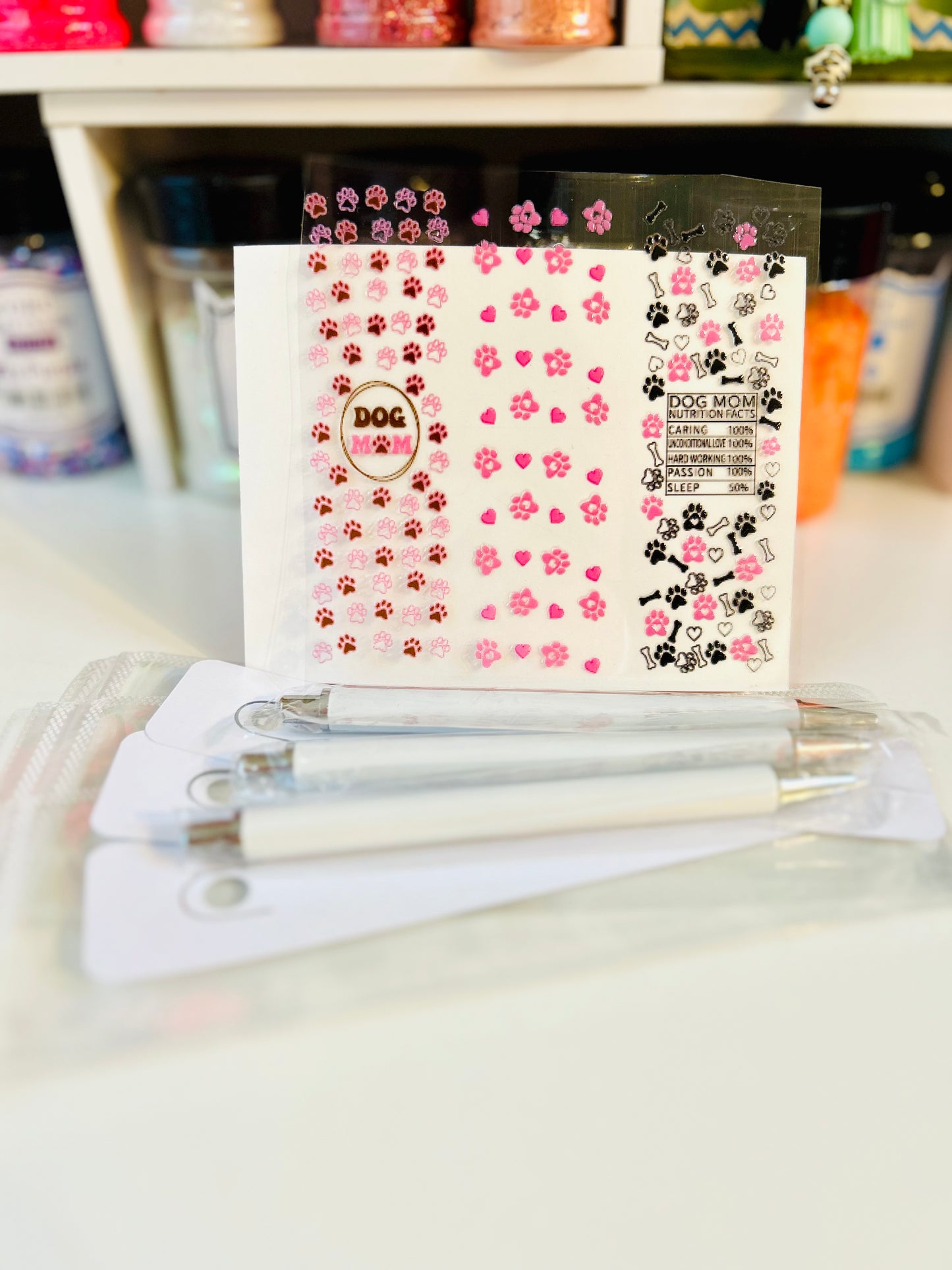 Dog Mom Pen Wrap DIY Set – Paws, Hearts & Nutrition Facts (Set of 3)