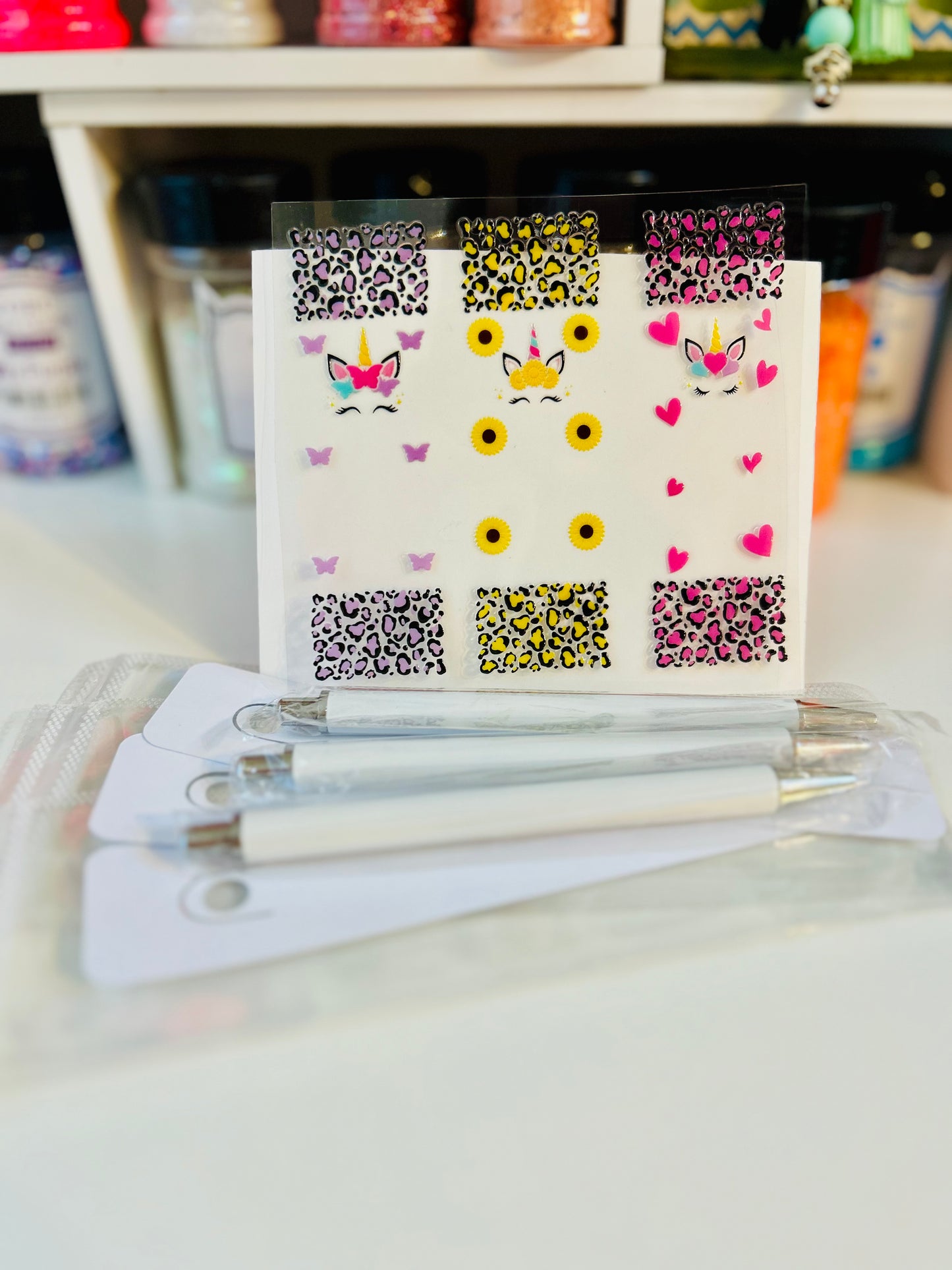 Unicorn Pen Wrap DIY Set – Cute Animal Print & Heart Designs (Set of 3)