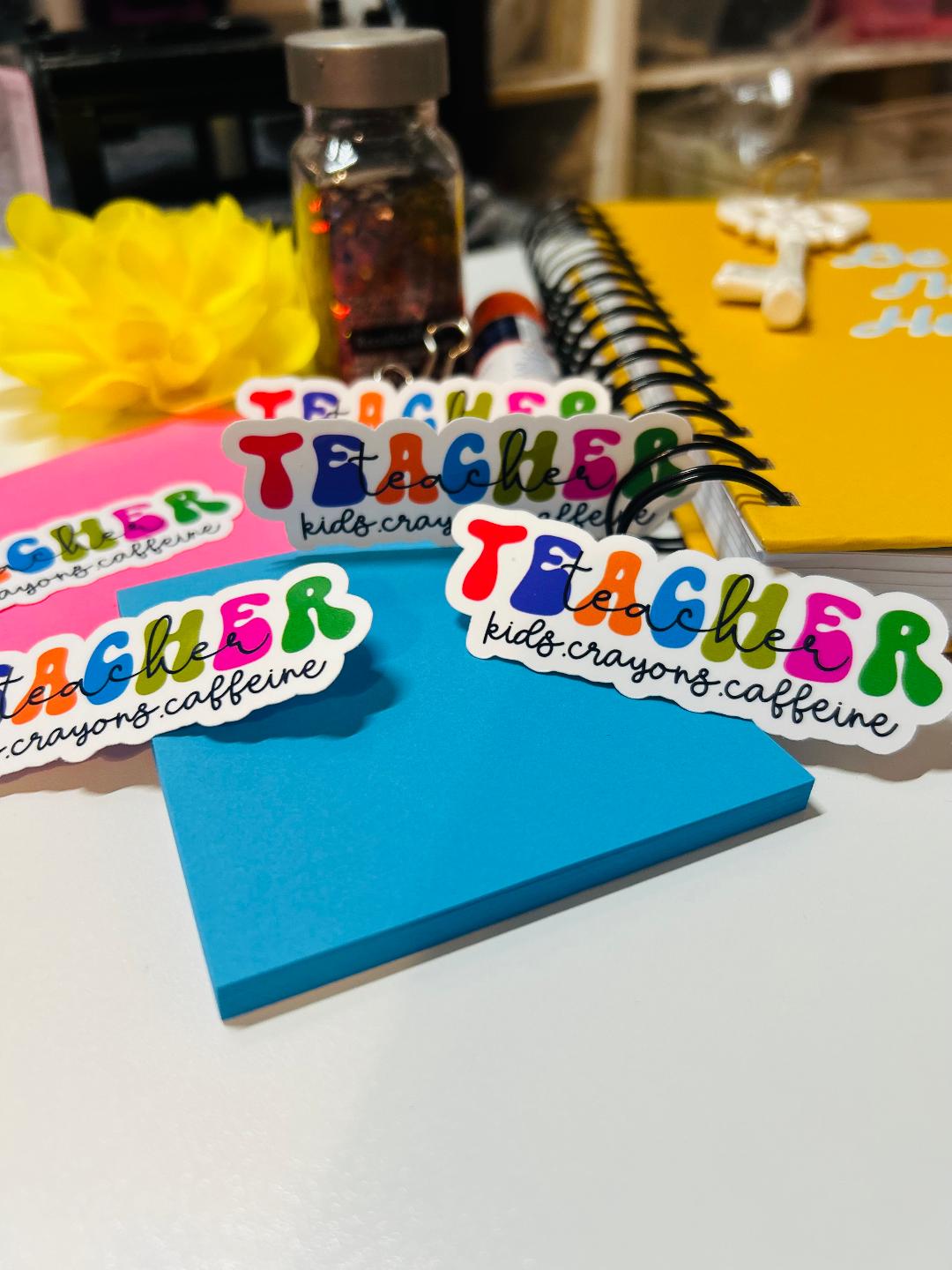 5-Pcs Teacher Sticker Pack - Kids.Crayons.Caffine