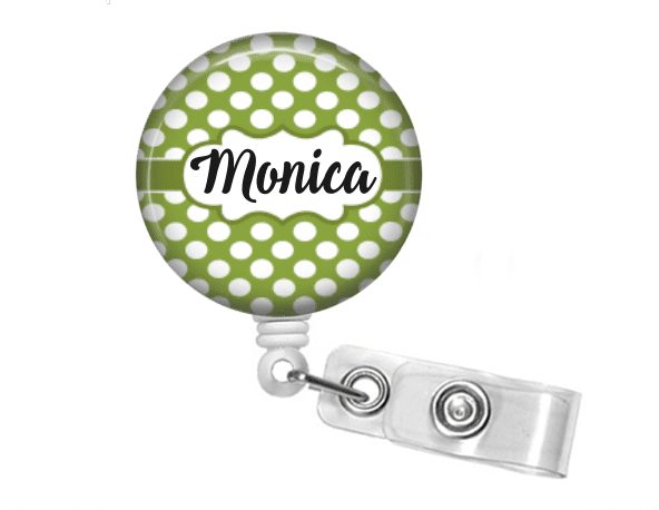 Badge holder - Green polka dot - Clowdus Creations