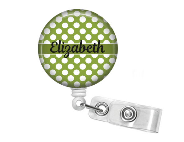 Badge holder - Green polka dot - Solid Line - Clowdus Creations