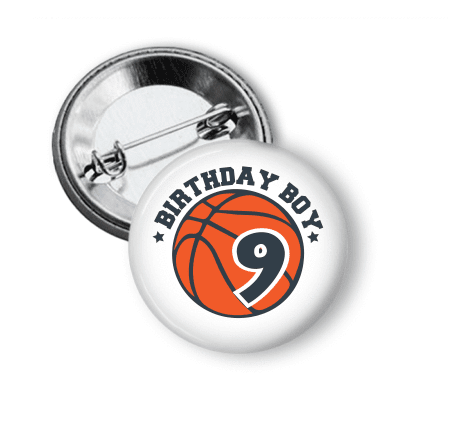 Birthday - Basketball pin back - Clowdus Creations