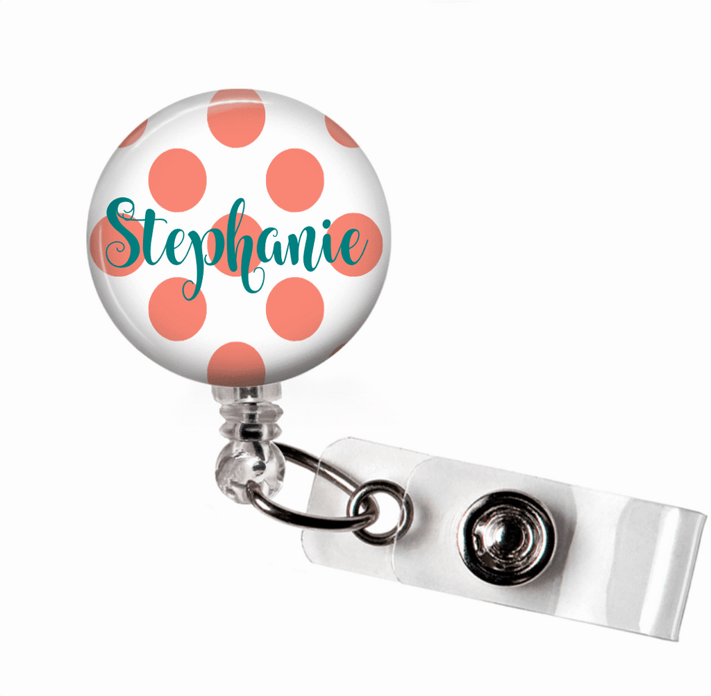 Retractable Badge Holder - Small polka dot - Clowdus Creations