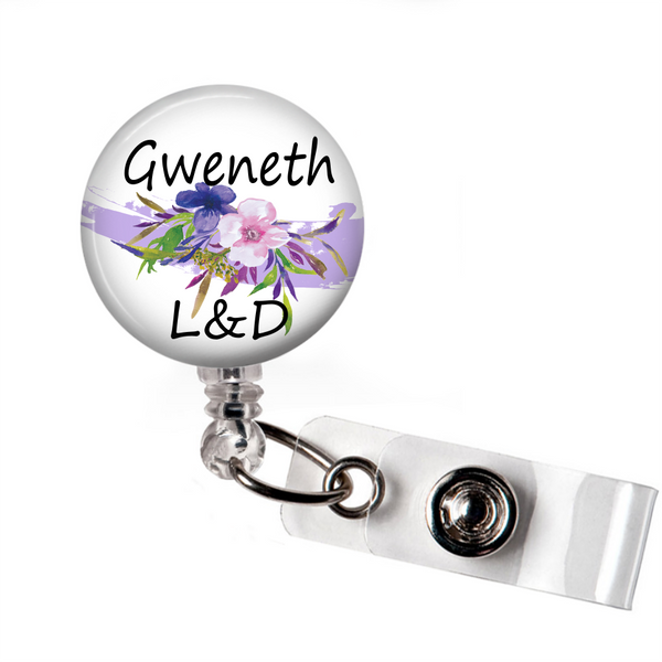 Colorful Floral - Badge Reel with Name and Credentials or Occupation/Title  Badge Reels Clowdus Creations