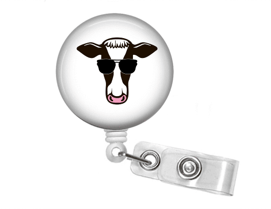 Badge Reel - Cow and Sunglasses - Clowdus Creations