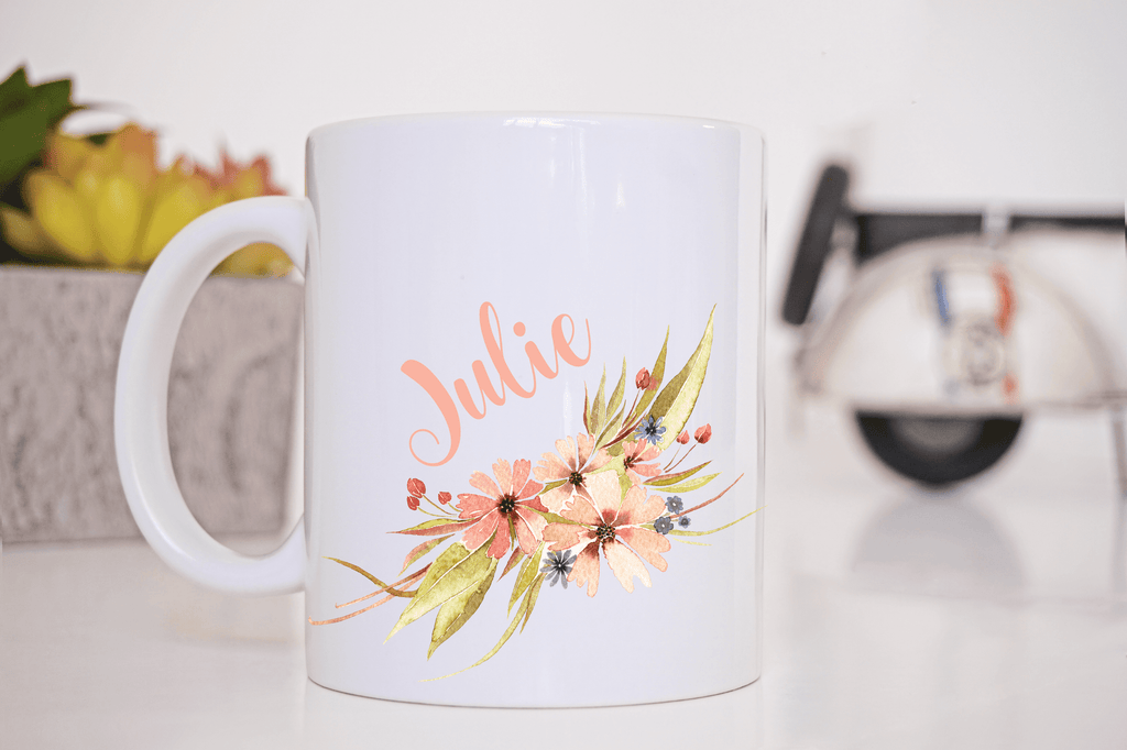 Personalized Floral Coffee Mug  Personalized Coffee Mug Clowdus Creations