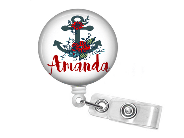 Badge reel - Floral and Anchor - Clowdus Creations