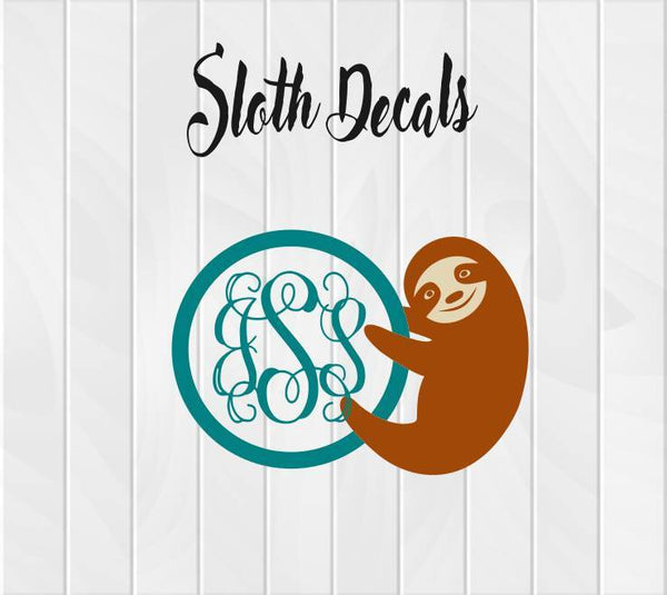 Sloth Decal - Sloth Monogram Decal - Clowdus Creations