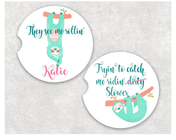 Personalized Sloth Car Coaster   Clowdus Creations