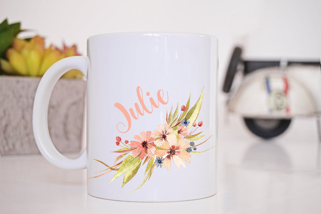11 oz Personalized Floral Coffee Mug, Coffee Cup, Handmade Coffee Mug, Unique Coffee Cup, Gift Idea, Mug