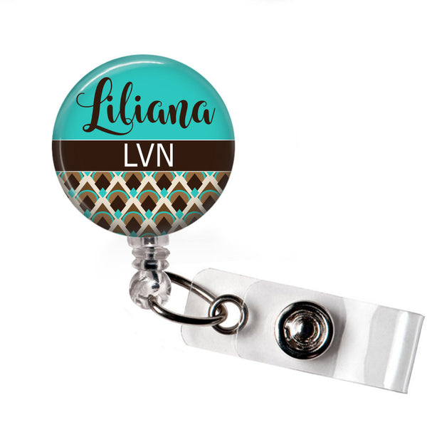 Turquoise and Brown -  Retractable badge holder  Badge Reels Clowdus Creations