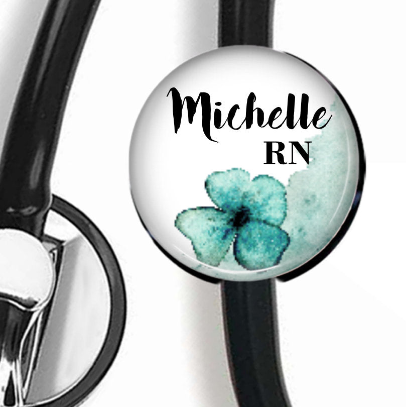 Blue Watercolor Floral | Stethoscope ID Tag  Stethoscope ID Tag Clowdus Creations