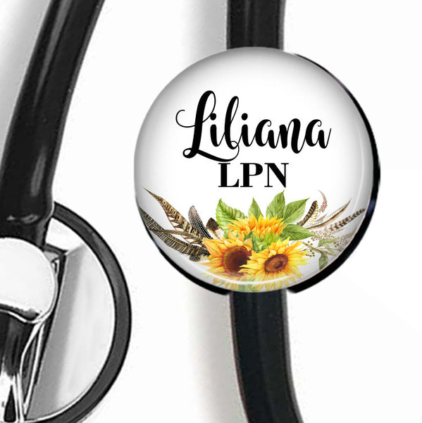 Sunflower with white background | Stethoscope ID Tag  Stethoscope ID Tag Clowdus Creations