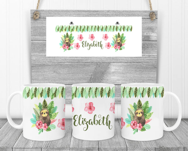 11 oz Tropical Sloth Coffee Mug, Personalized mug, Coffee Cup, Handmade Coffee Mug, Unique Coffee Cup, Gift Idea, Mug, Teacher Gift